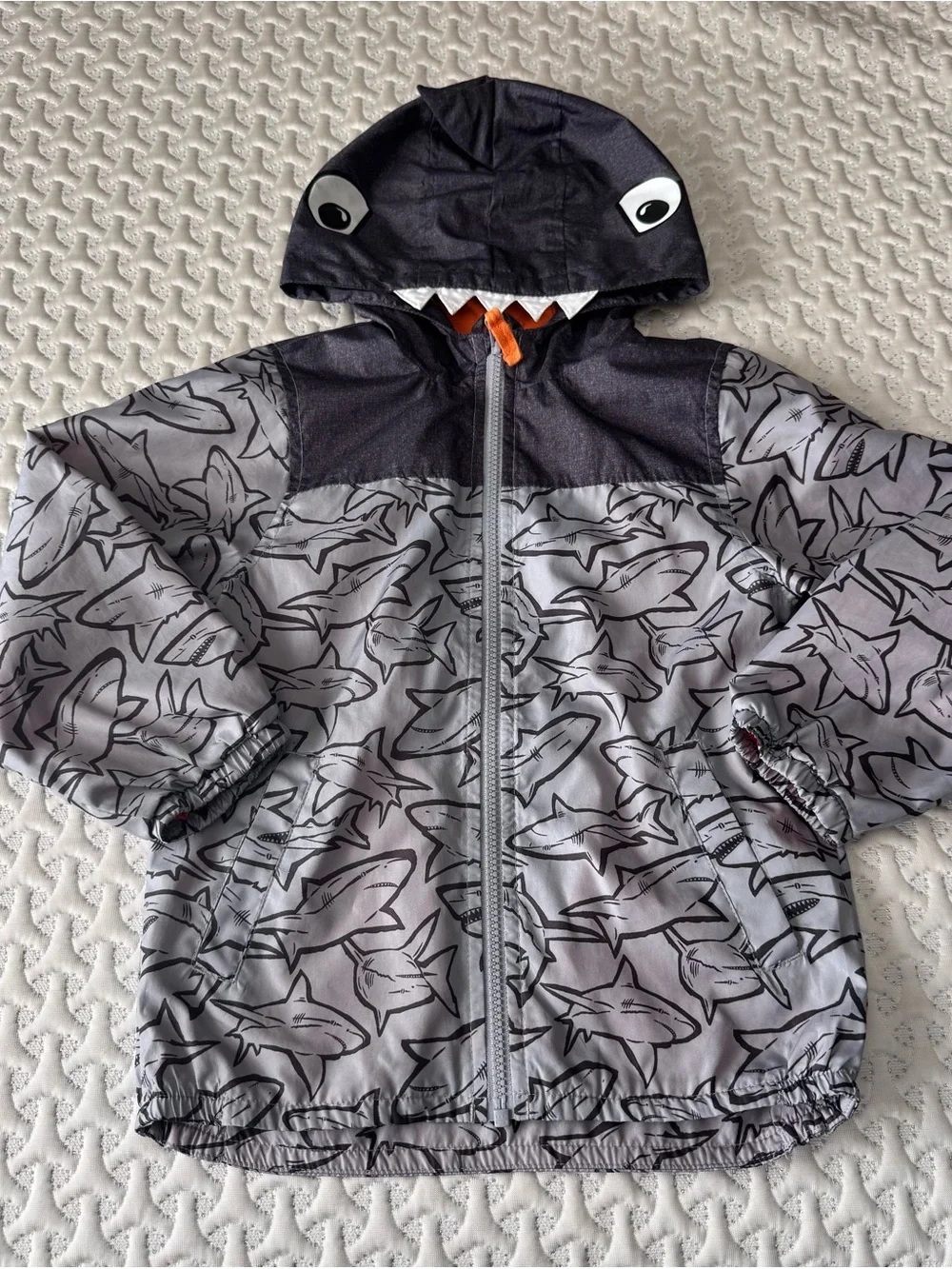 OshKosh B'gosh Gray Shark Hooded Jacket with Orange Lining